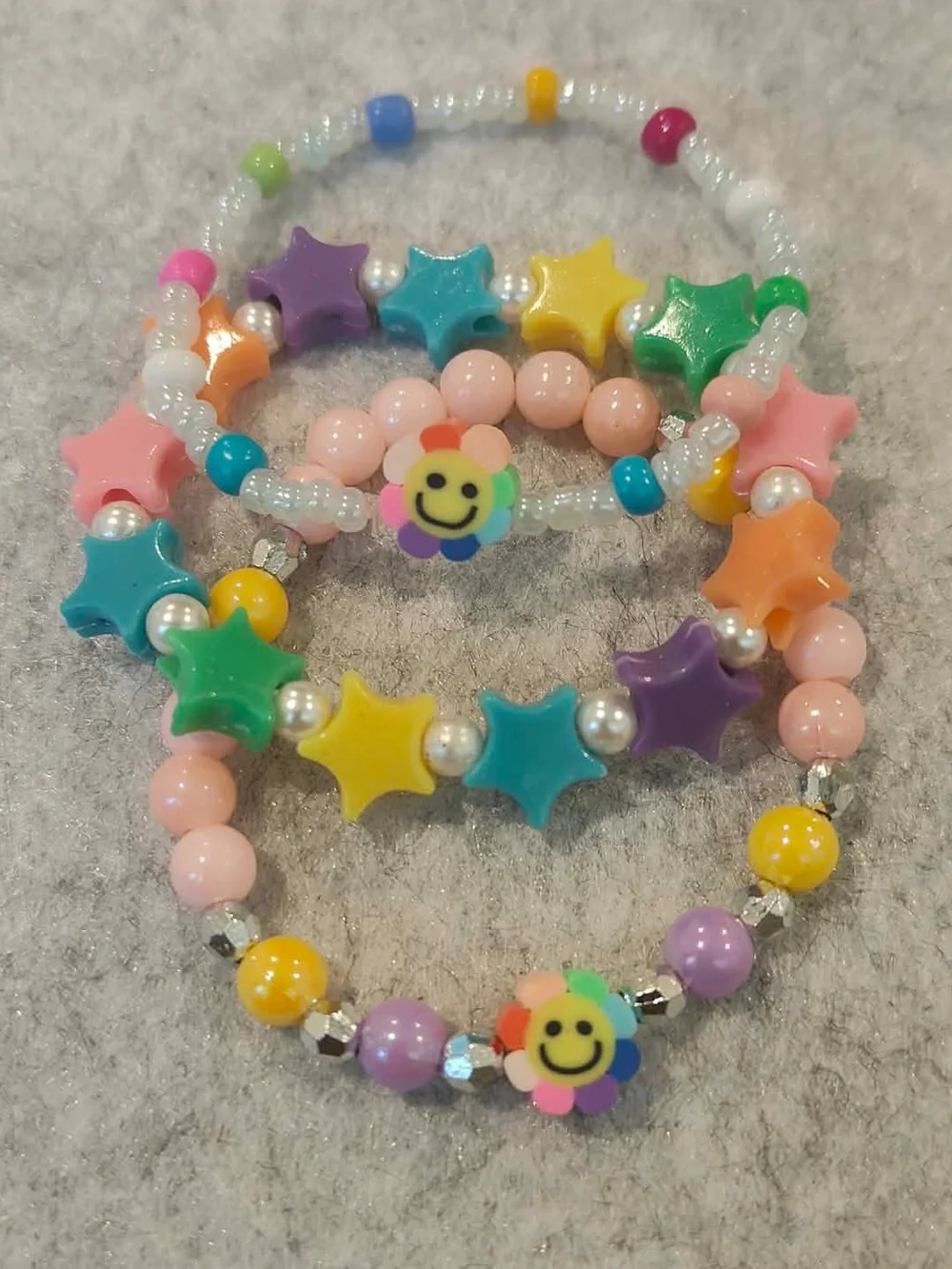 Colorful Star & Smile Bead Stretch Bracelets - Pastel Multi